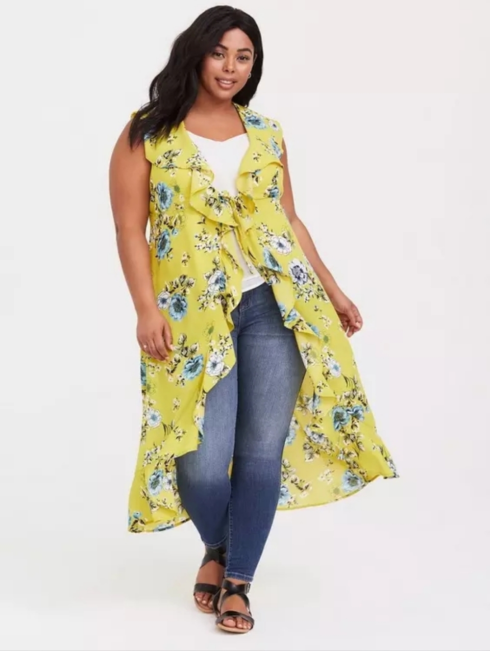 Torrid Yellow Floral Ruffle Chiffon Duster Size 0